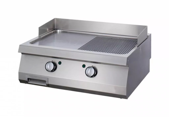 Plancha Gastro Moitié Rainurée Double Gaz L800 x P700